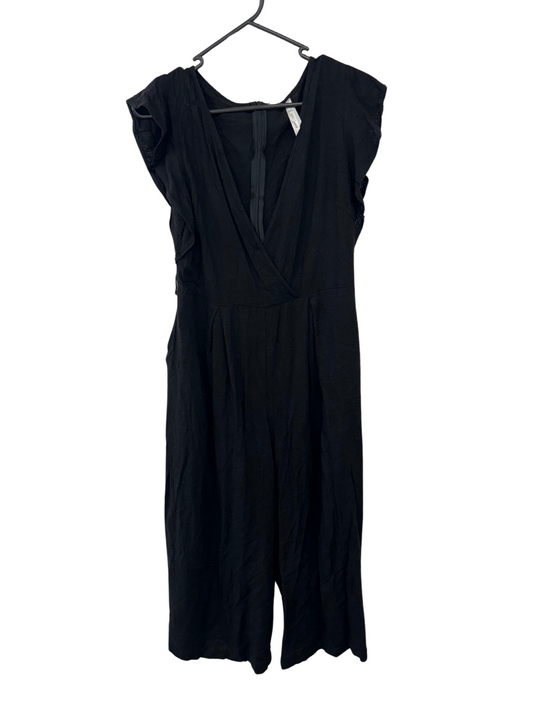 Black Midi Jumpsuit with Ruffle Sleeves & Wide Leg