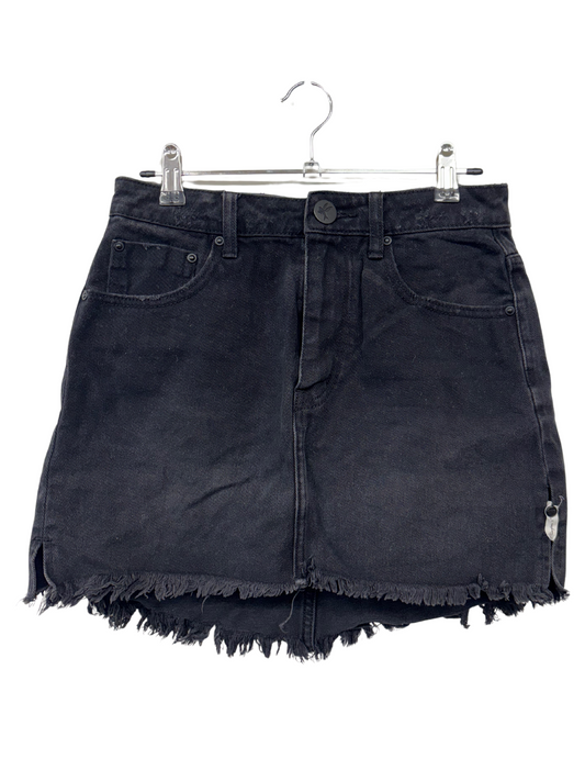 Black Mid Rise Short Denim Skirt with Frayed Hem