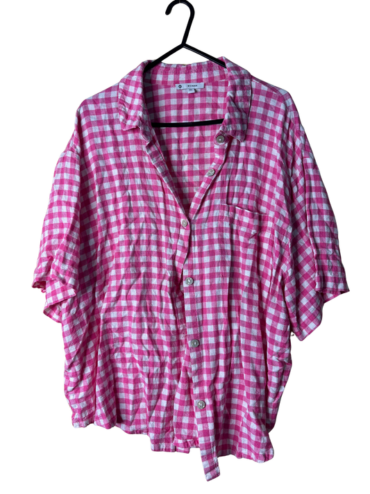 Pink & White Check Short Sleeve Button Up Shirt