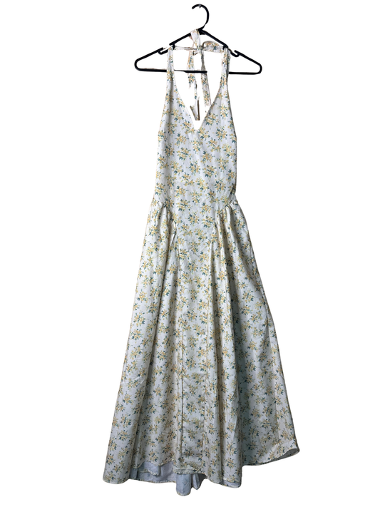 Yellow & Green Floral Halter Maxi Dress
