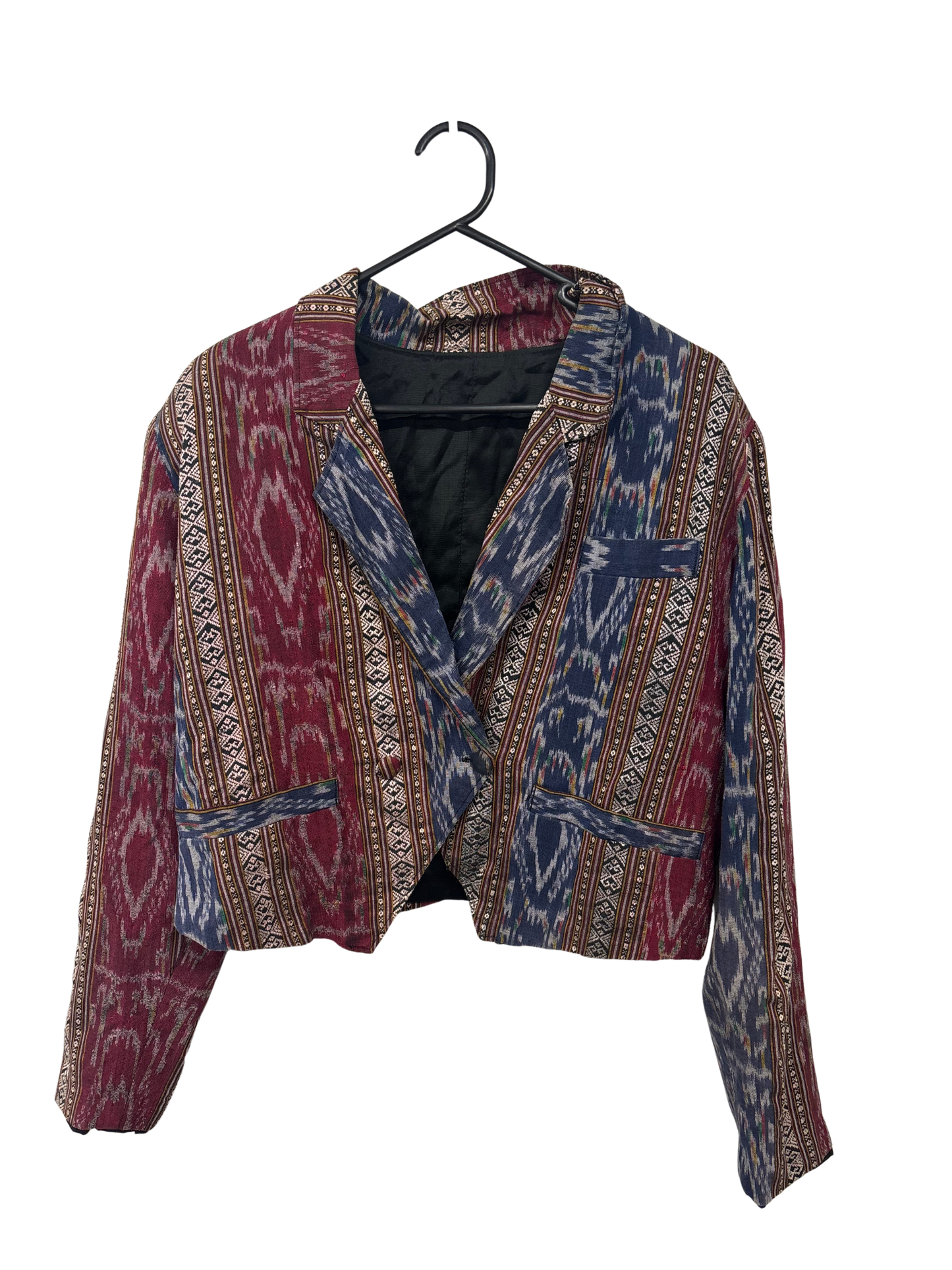 Red & Blue Multicolour Pattern Blazer Boxy Jacket