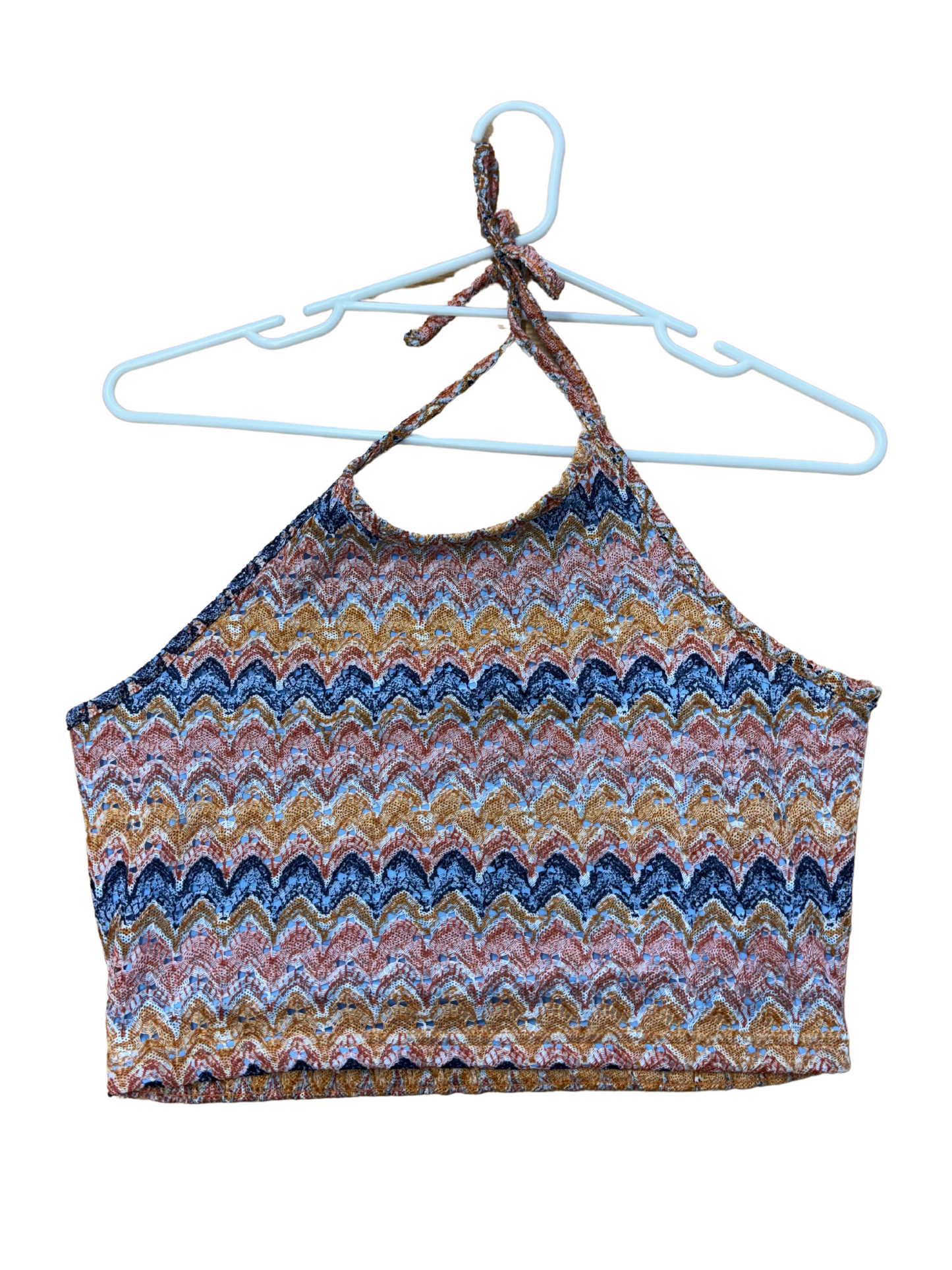 Orange, Pink & Blue Chevron Knit Halter Crop Top