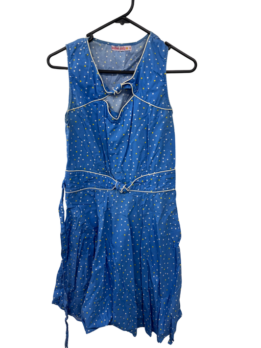 Blue & white Pattern Knot Knee Length Dress