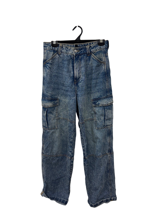 Blue Acid Wash Cargo Jeans