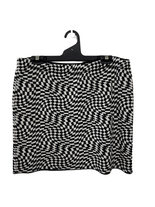 Black & White Warped Check Print Knit Mini Skirt