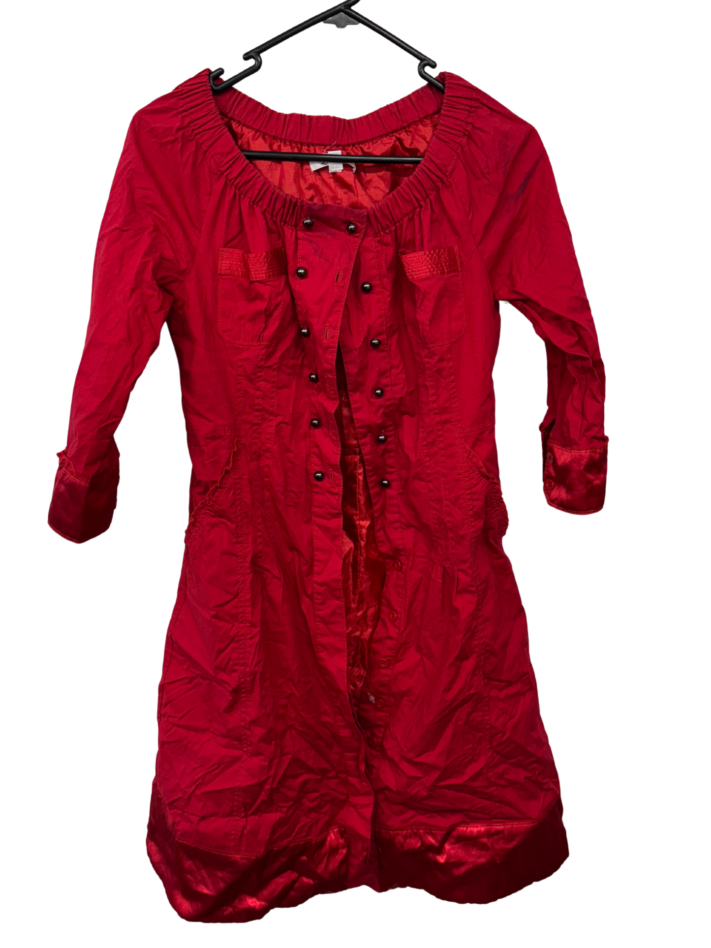 Red Half Sleeve Boat Neck Knee Length Jacket/Dress