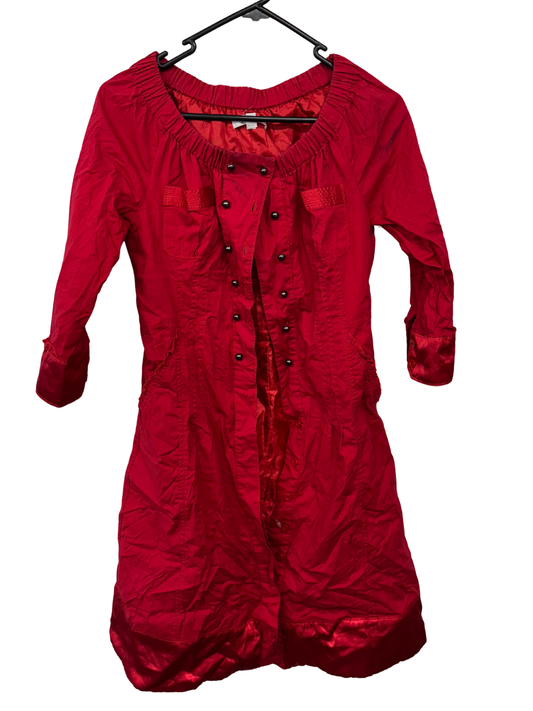 Red Half Sleeve Boat Neck Knee Length Jacket/Dress