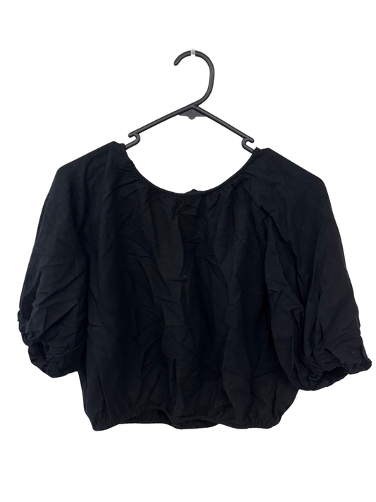 Black Short Puffy Sleeve Crop Top
