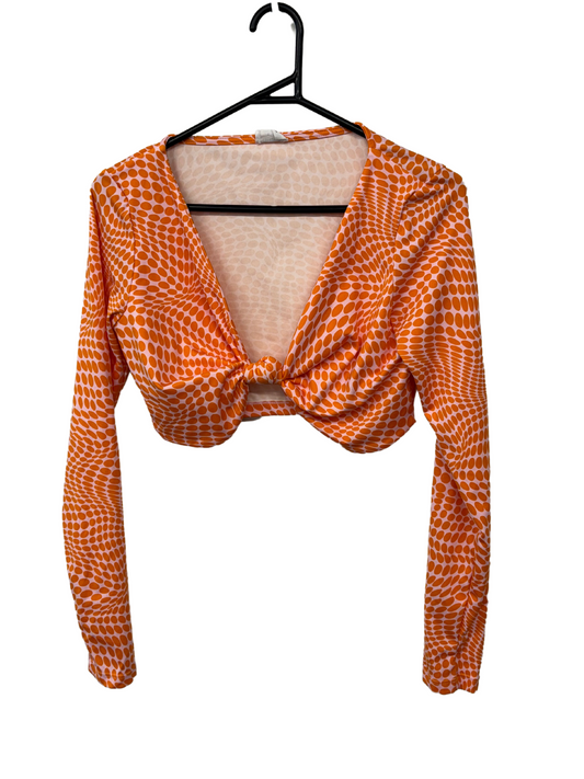 Pink & Orange Psychadelic Print Knot Long Sleeve Crop Top