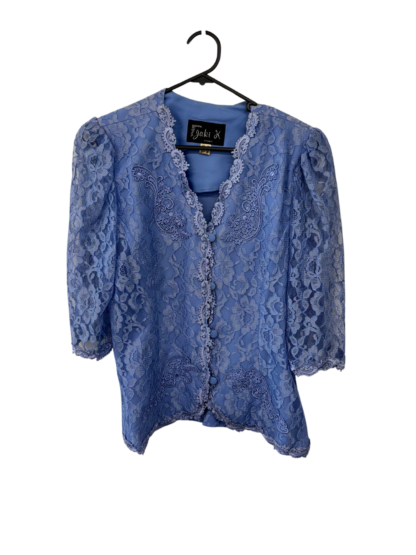 90s Blue Lace Half Sleeve Button Up Top/Jacket