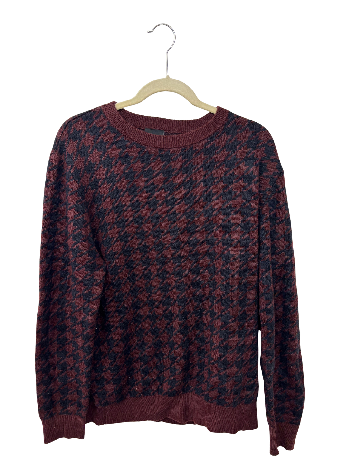 Maroon & Black Houndstooth Print Knit Jumper