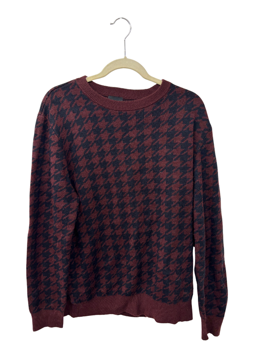 Maroon & Black Houndstooth Print Knit Jumper