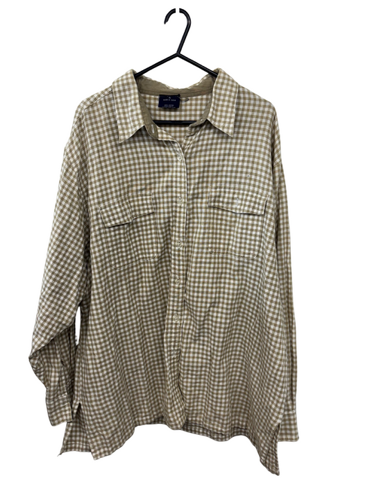 Vintage Beige & White Long Sleeve Check Button Up Shirt