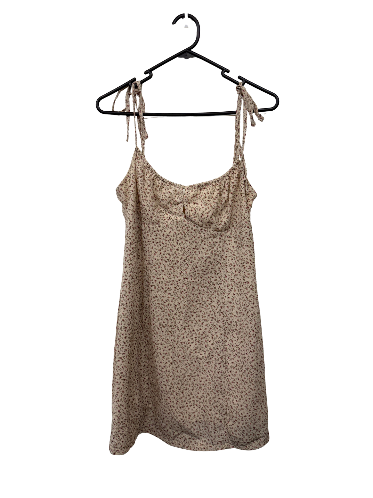 Beige, Pink & Green Sleeveless Floral Bustier Mini Dress