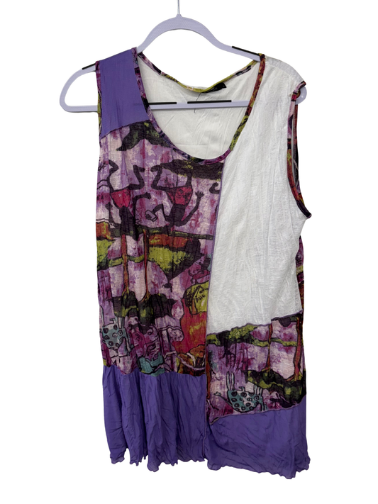 Purple, White Pattern Patchwork Sleeveless Long Top