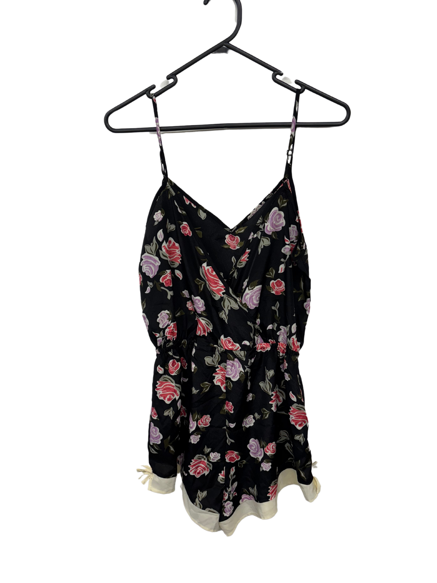 Black, White, Pink, Purple Floral Print Strappy Semi-Sheer Strappy Playsuit