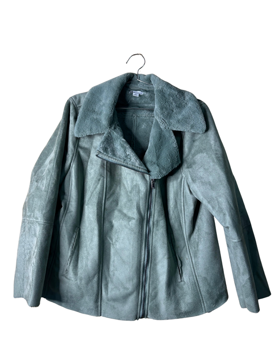 Sage Green Faux Suede Jacket with Faux Fur Inner