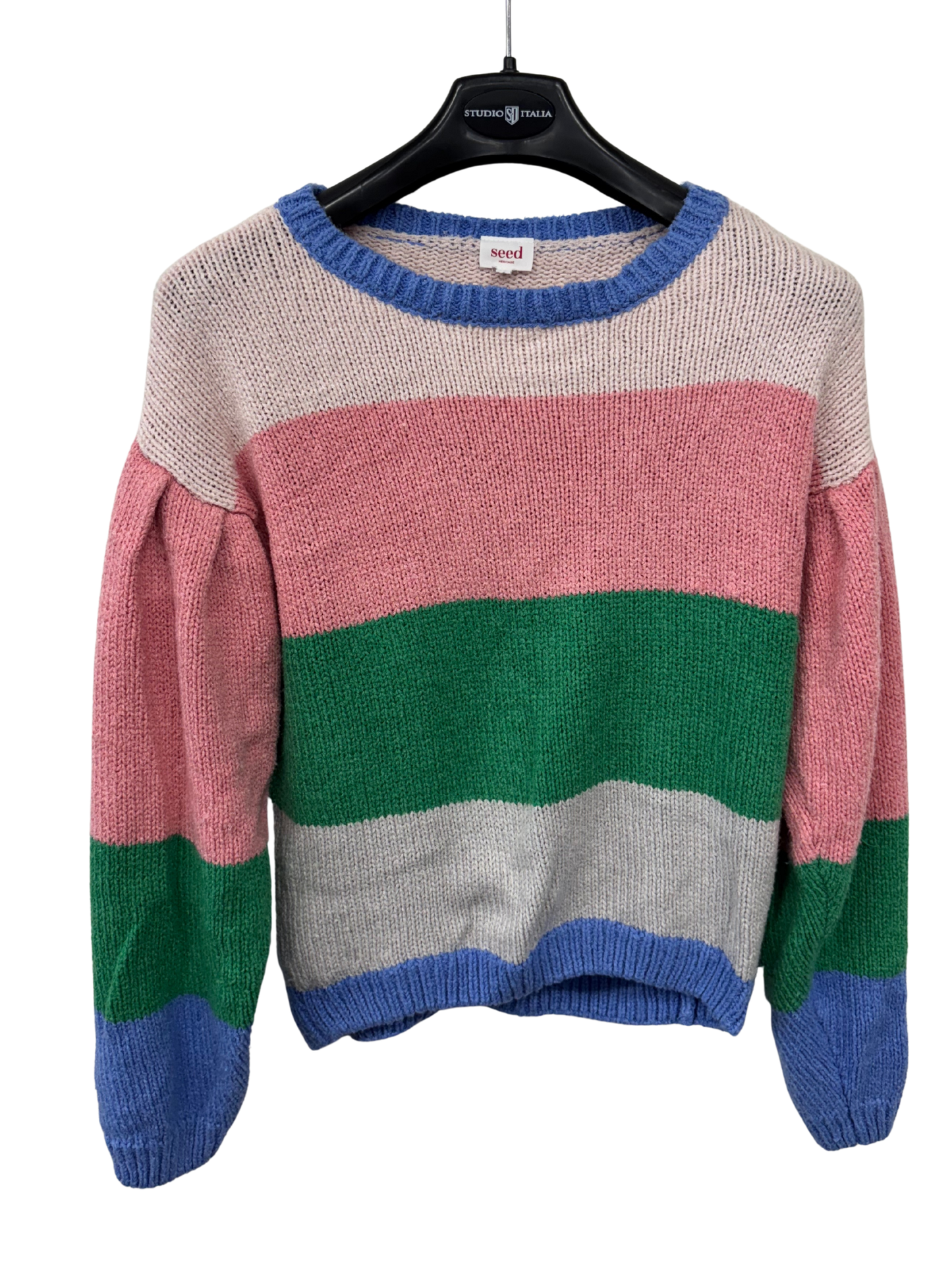 Pink, Green & Blue Striped Knit Jumper