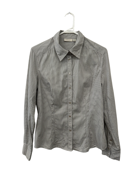 Grey & White Striped Long Sleeve Button Up Shirt