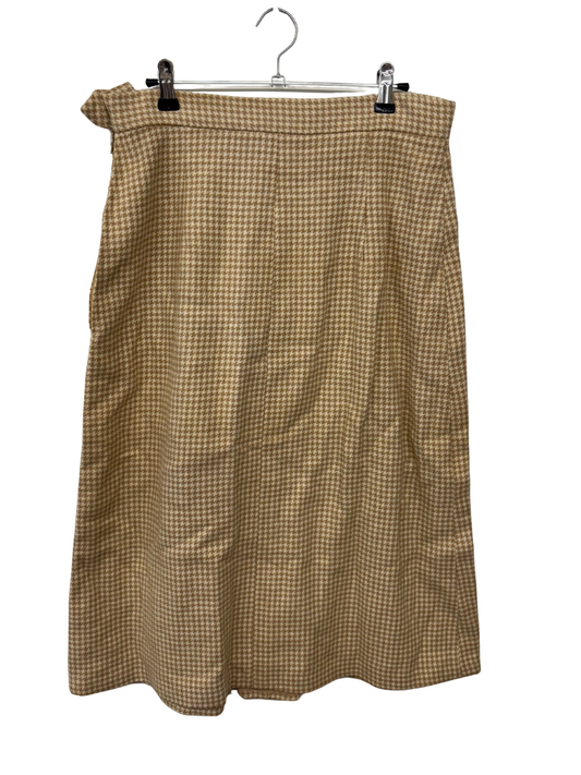 VIntage Cream & Light Brown Houndstooth Knee Length Skirt