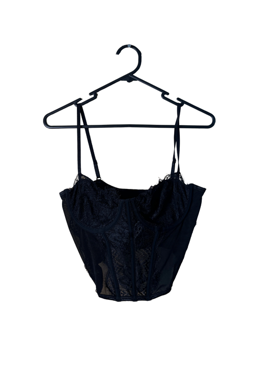 Black Strappy Sheer Mesh Crop Corset Top