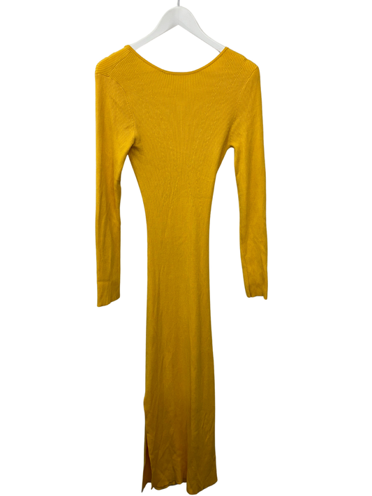 Yellow Ribbed Long Sleeve Open Back Maxi Dress