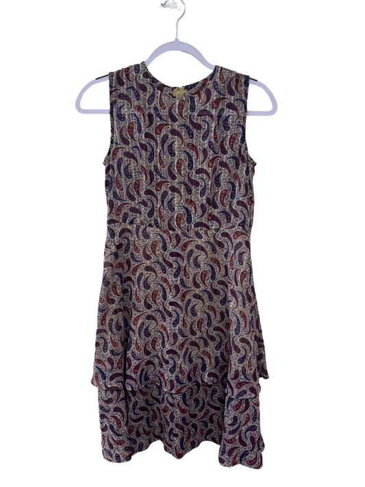 Blue & Red Paisley Print Sleeveless Knee Length Dress