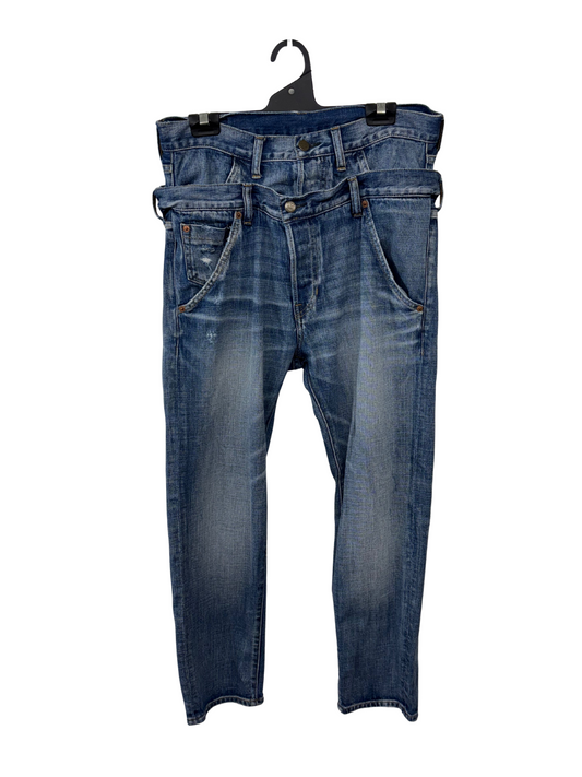 Blue Double Waist Tapered Jeans