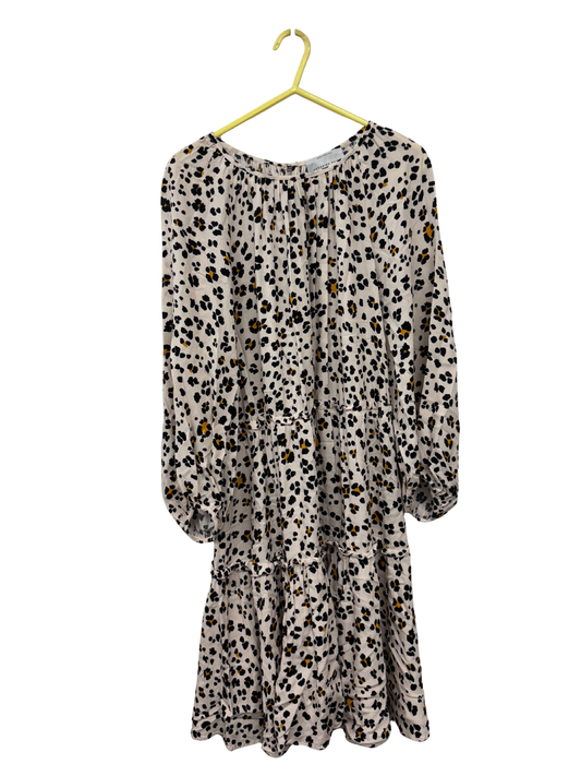 Cream & Black Spotted Print Long Sleeve Short Dress
