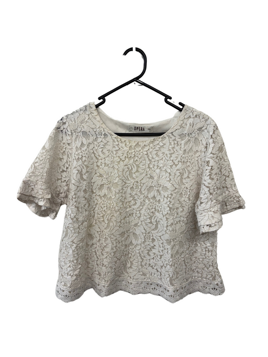 White Floral Lace Short Sleeve Top