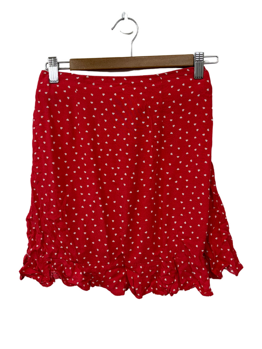 Light Red & White Heart Print Mini Skirt Ruffle Skirt