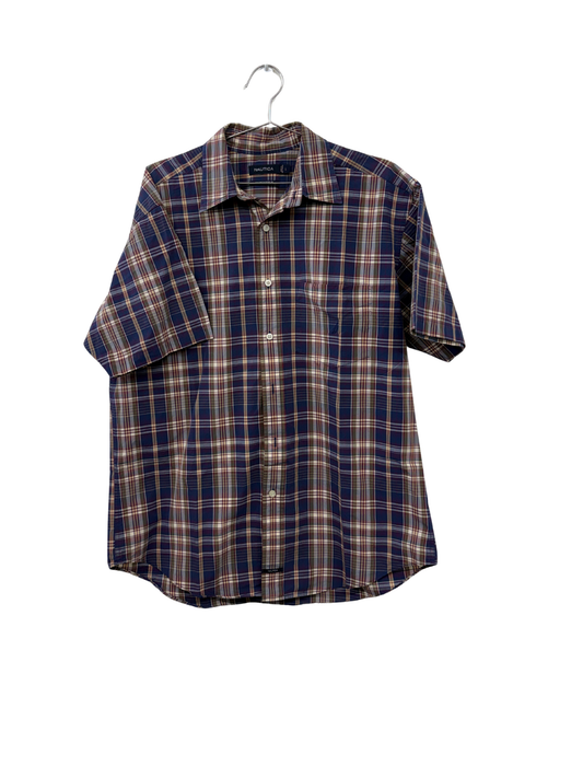 Navy, Beige & Maroon Plaid Button Up Shirt