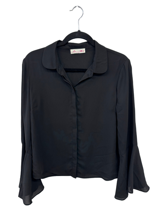 Black Long Bell Sleeve Button Up Shirt