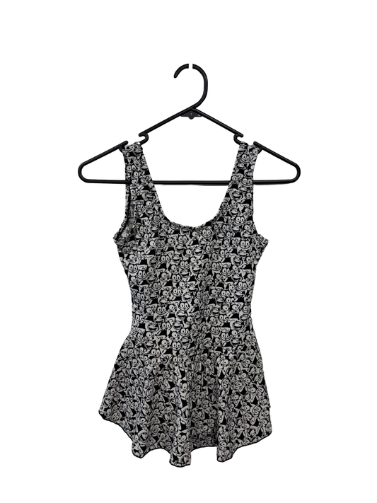 White & Black 'Felix the Cat' Patterned Sleeveless One Piece With Skirt