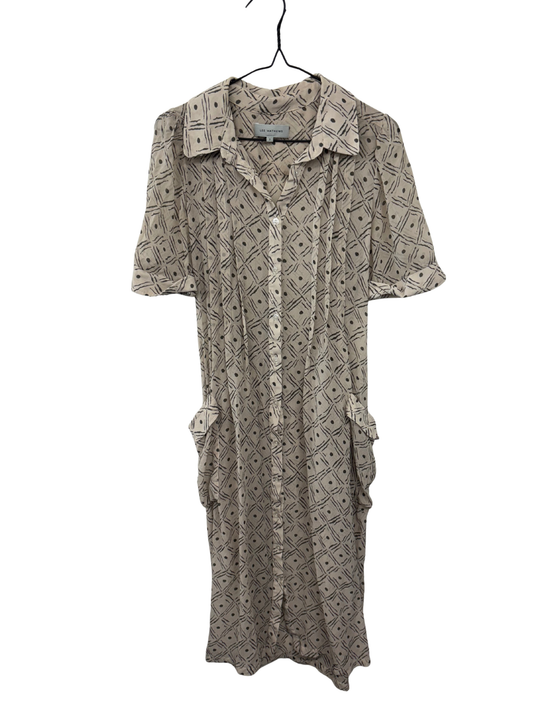 Cream & Green Sheer Long Slevee Button Up Long Midi Dress