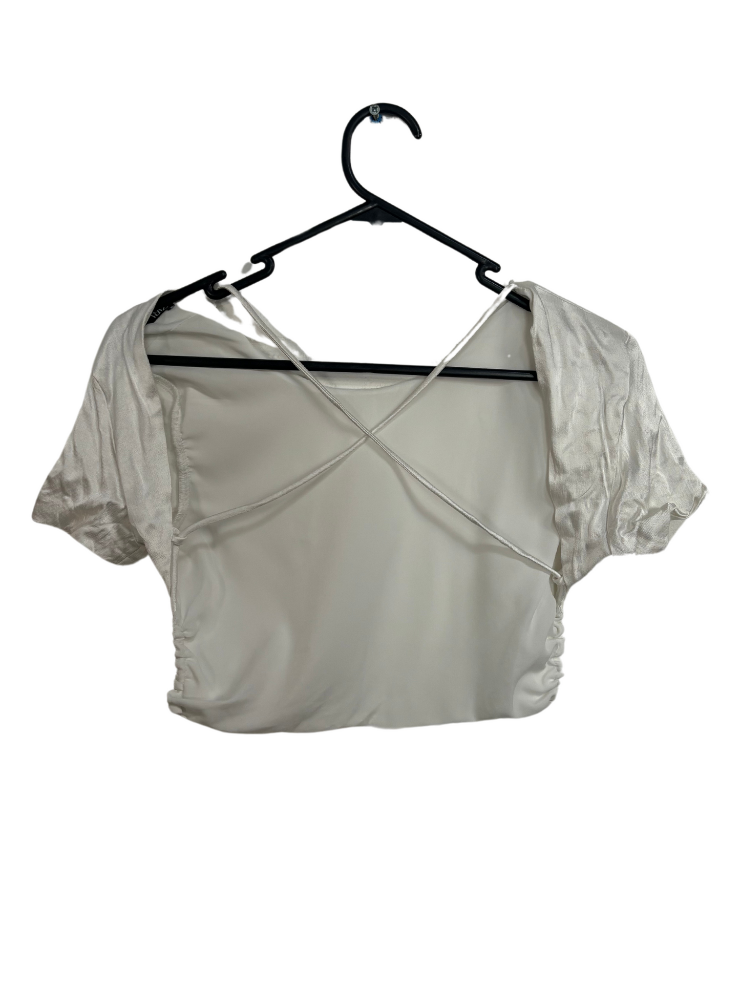 White Short Sleeve Backless Tie Crop Top