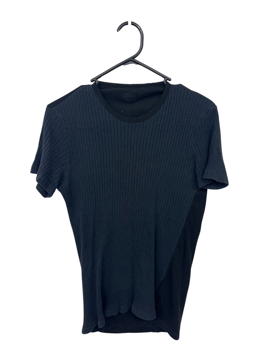 Navy & Black Ribbed Front Short Sleeve Shirt