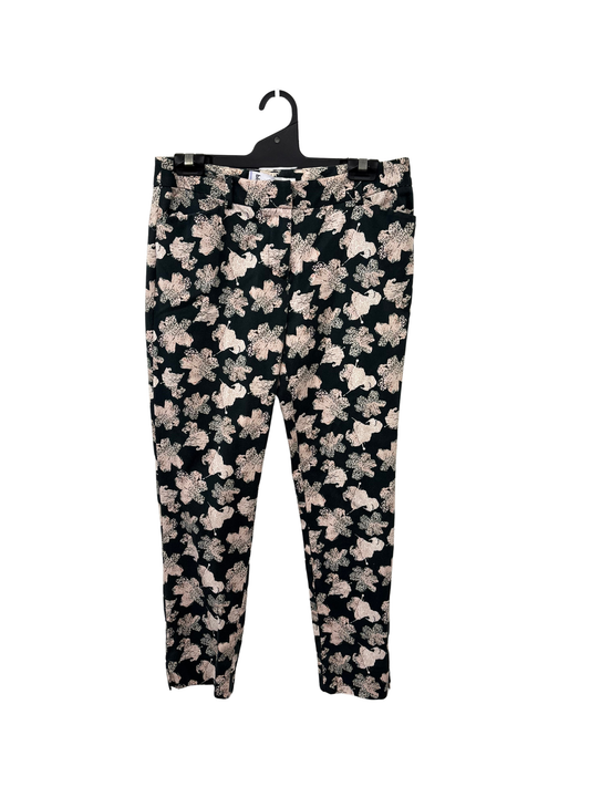 Dark Green & Pink Floral Tapered Pants