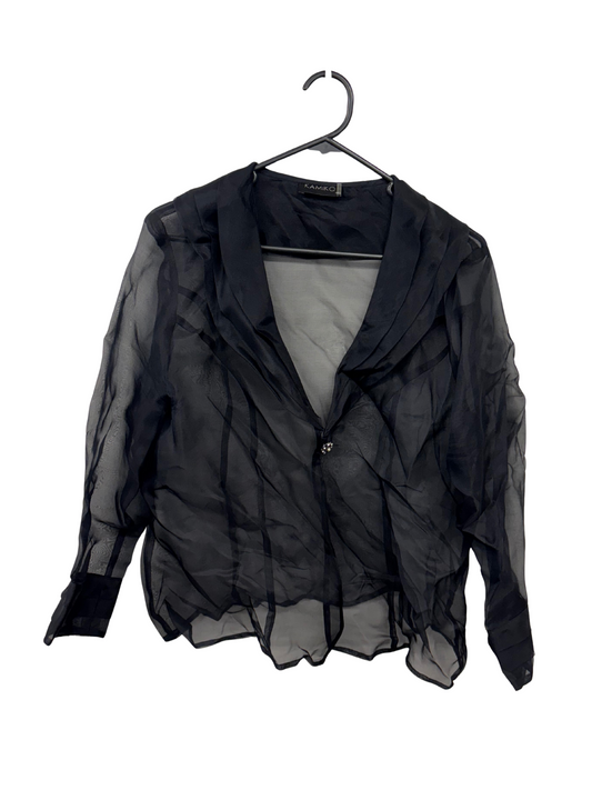 Black Sheer Long Sleeve Jacket/Top with Diamante Button