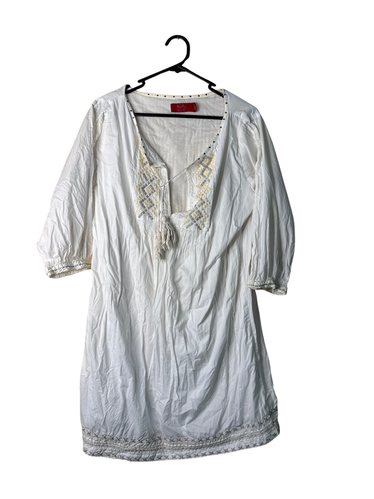 White 3/4 Sleeve Knee Length Caftan Dress