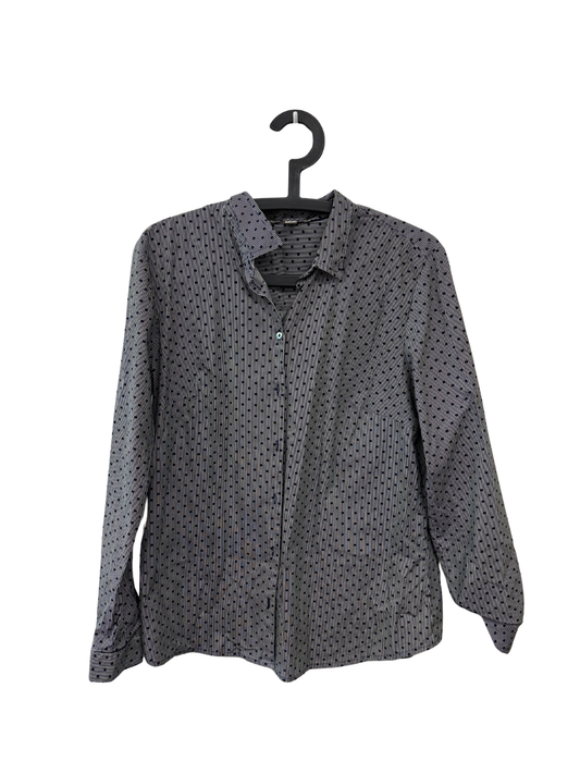 Dark Blue & Cream Striped Dot Long Sleeve Button Up Shirt