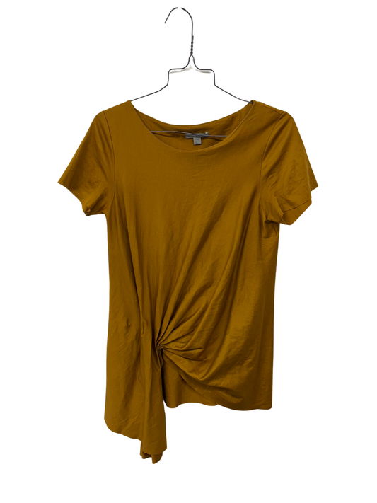 Mustard Yellow Short Sleeve Raw Hem Gathered T Shirt
