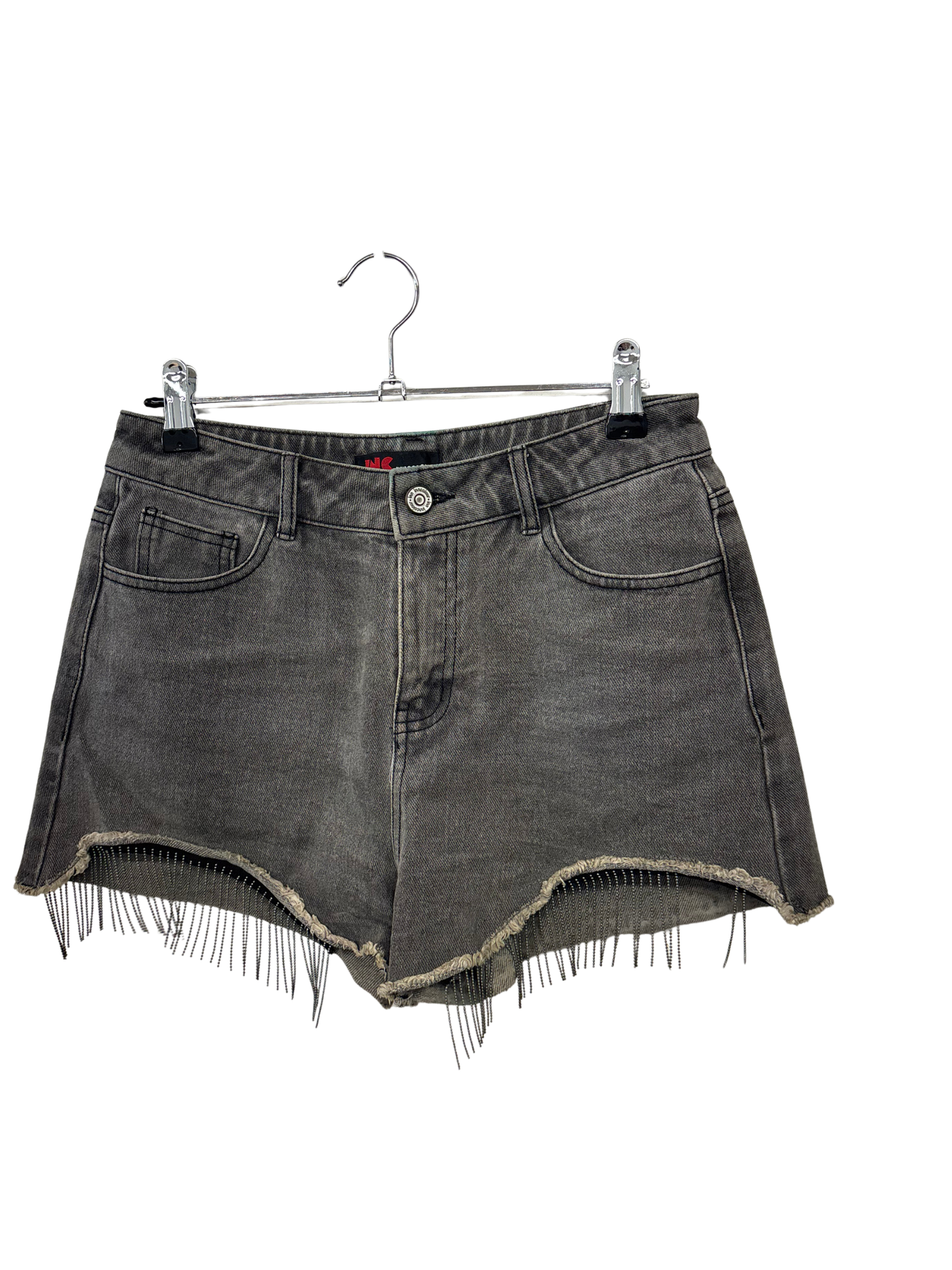 Faded Black High Waisted Denim Shorts with Tassels