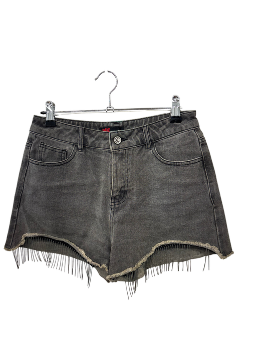 Faded Black High Waisted Denim Shorts with Tassels