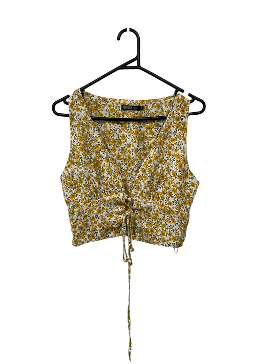 Yellow & White Floral Print Sleeveless Top