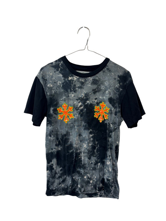 Grey & Black Tie Dye Shirt with Orange Sequin Snowflake Detail