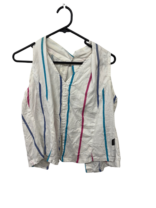 Vintage White, Pink, Blue Stripe Sleeveless Top