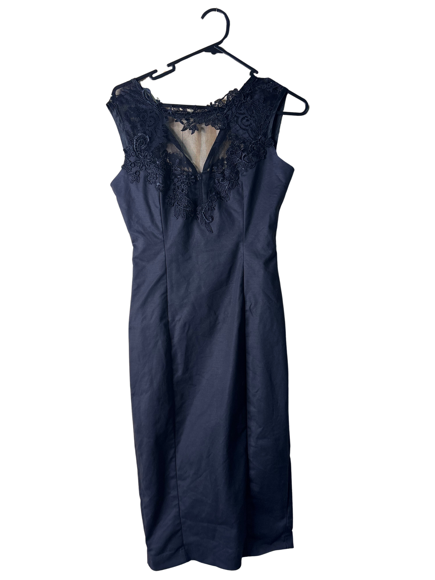 Black Lace Sleeveless Midi Wiggle Dress