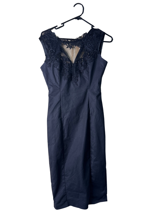 Black Lace Sleeveless Midi Wiggle Dress