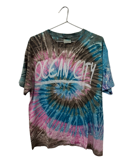 Vintage Blue, Brown, Pink Tie Dye Short Sleeve T Shirt